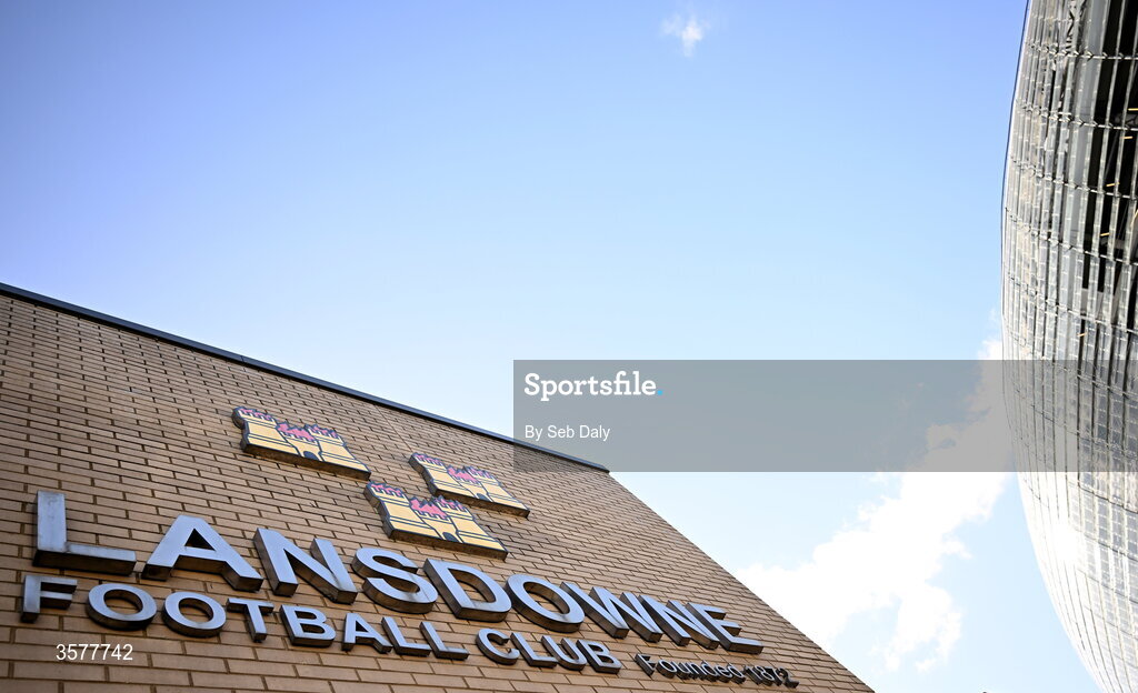 26 September 2026; Lansdowne FC signage before the Energia Men's All-Ireland League Division 1A match between Lansdowne FC and St Mary's College RFC at the Aviva Stadium in Dublin. Photo by Seb Daly/Sportsfile