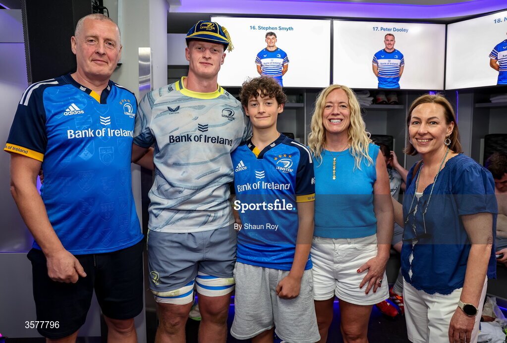26 September 2026; Dylan McNeice of Leinster with his family after the United Rugby Championship match between Lions and Leinster at Ellis Park in Johannesburg, South Africa. Photo by Shaun Roy/Sportsfile