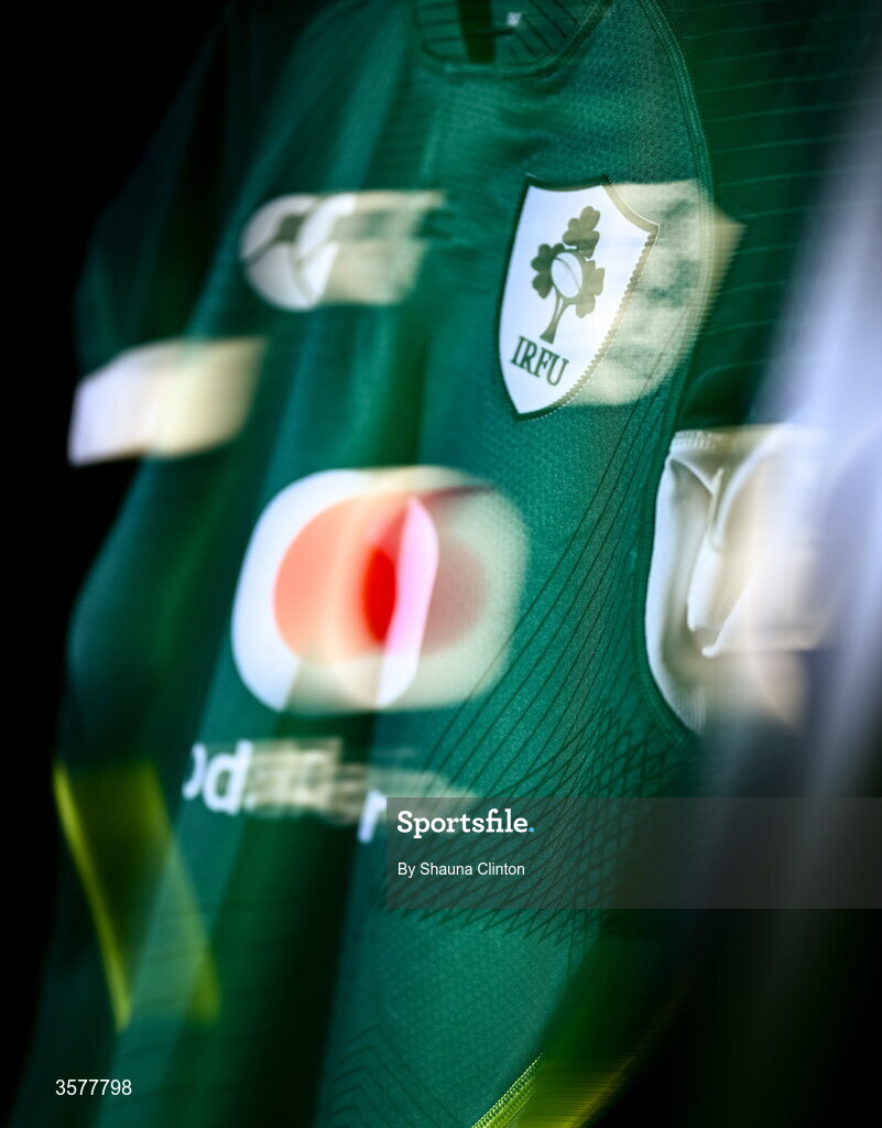 27 September 2026; The jersey of captain Erin King in the Ireland dressingroom before the WXV Global Series match between Ireland and Japan at Dexcom Stadium in Galway. Photo by Shauna Clinton/Sportsfile