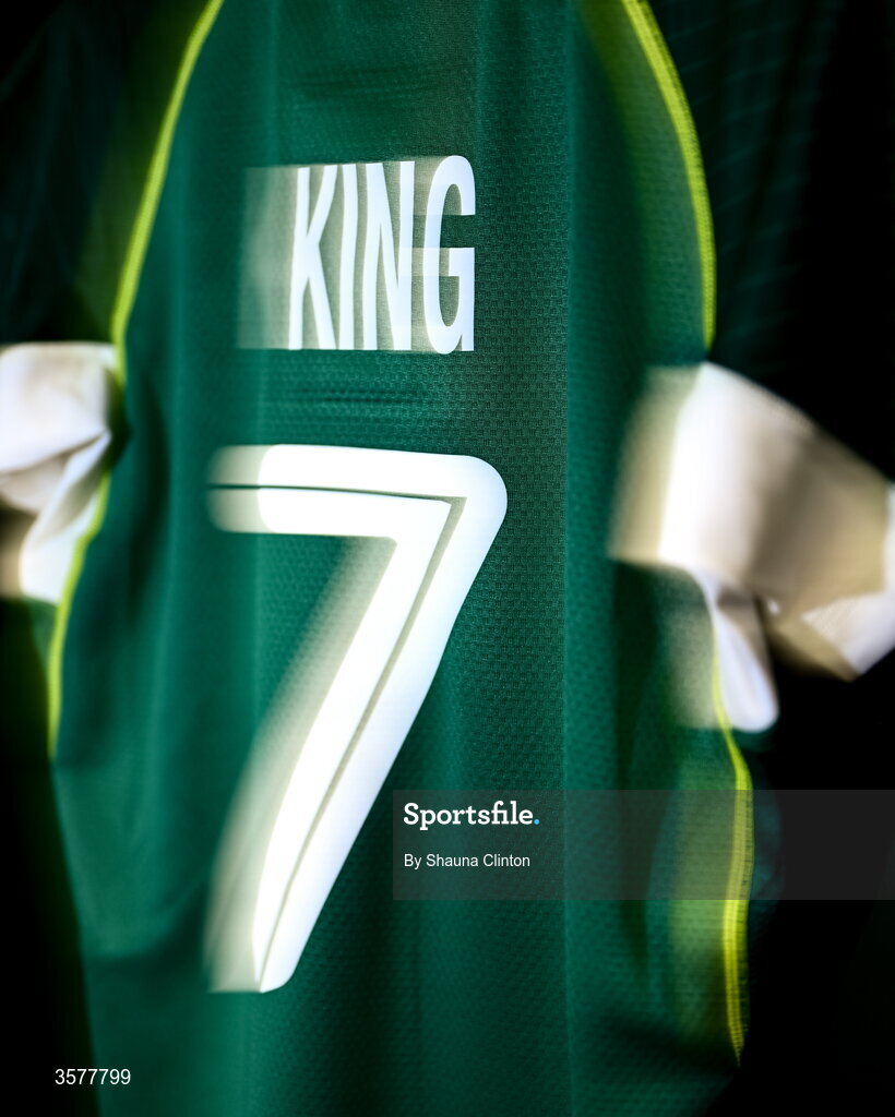 27 September 2026; The jersey of captain Erin King in the Ireland dressingroom before the WXV Global Series match between Ireland and Japan at Dexcom Stadium in Galway. Photo by Shauna Clinton/Sportsfile