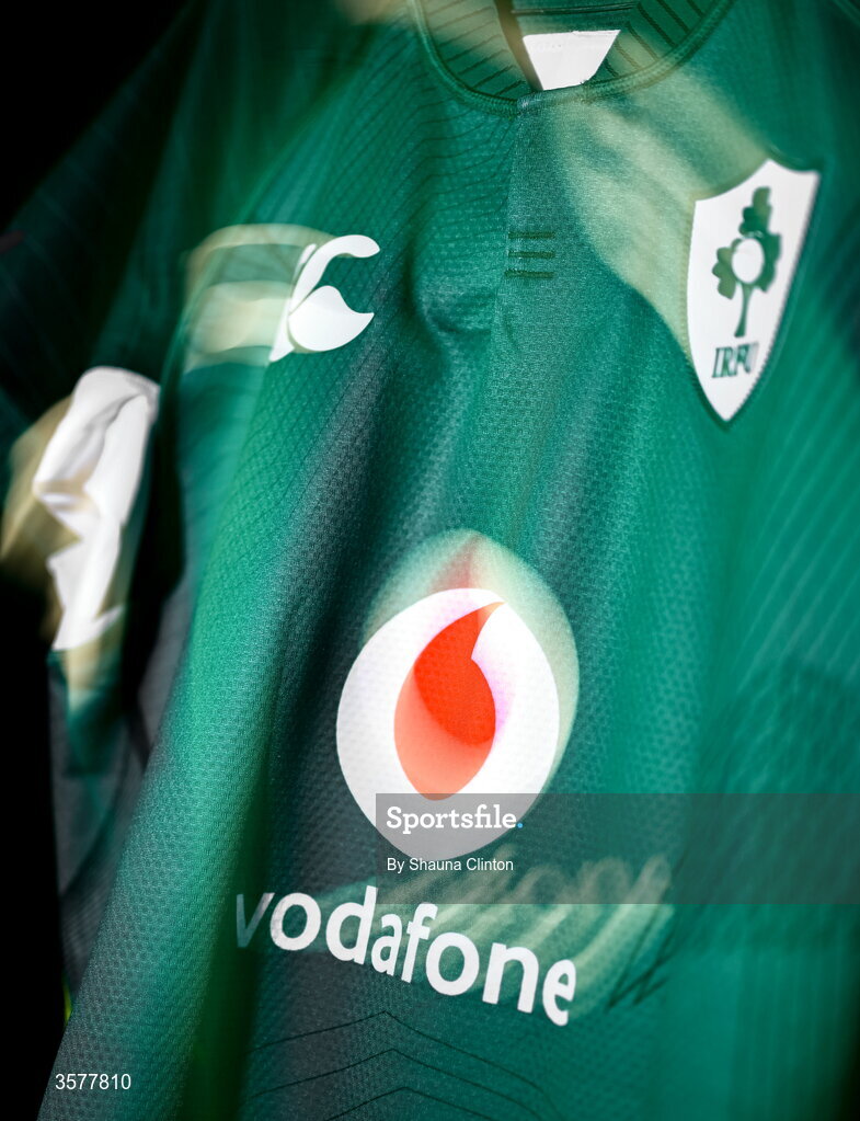 27 September 2026; The jersey of Neve Jones in the Ireland dressingroom before the WXV Global Series match between Ireland and Japan at Dexcom Stadium in Galway. Photo by Shauna Clinton/Sportsfile