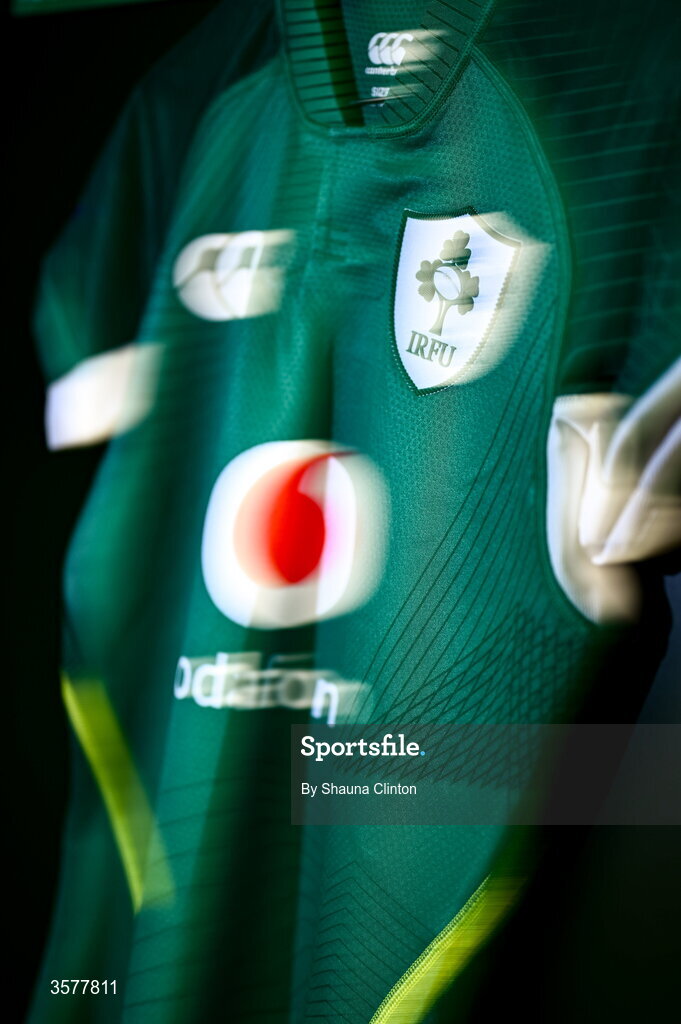 27 September 2026; The jersey of Aoibheann Reilly in the Ireland dressingroom before the WXV Global Series match between Ireland and Japan at Dexcom Stadium in Galway. Photo by Shauna Clinton/Sportsfile