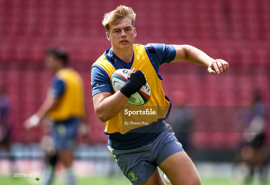 26 September 2026; Ciarán Mangan of Leinster warms up before during the United Rugby Championship match between Lions and Leinster at Ellis Park in Johannesburg, South Africa. Photo by Shaun Roy/Sportsfile