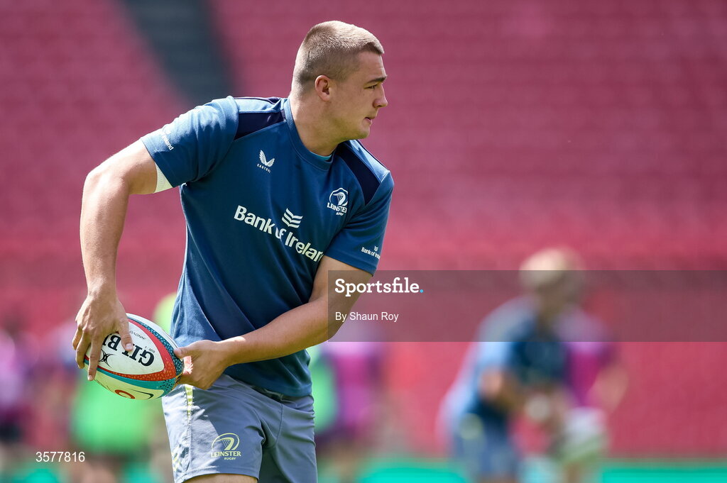 26 September 2026; Josh Ericson of Leinster warms up before during the United Rugby Championship match between Lions and Leinster at Ellis Park in Johannesburg, South Africa. Photo by Shaun Roy/Sportsfile