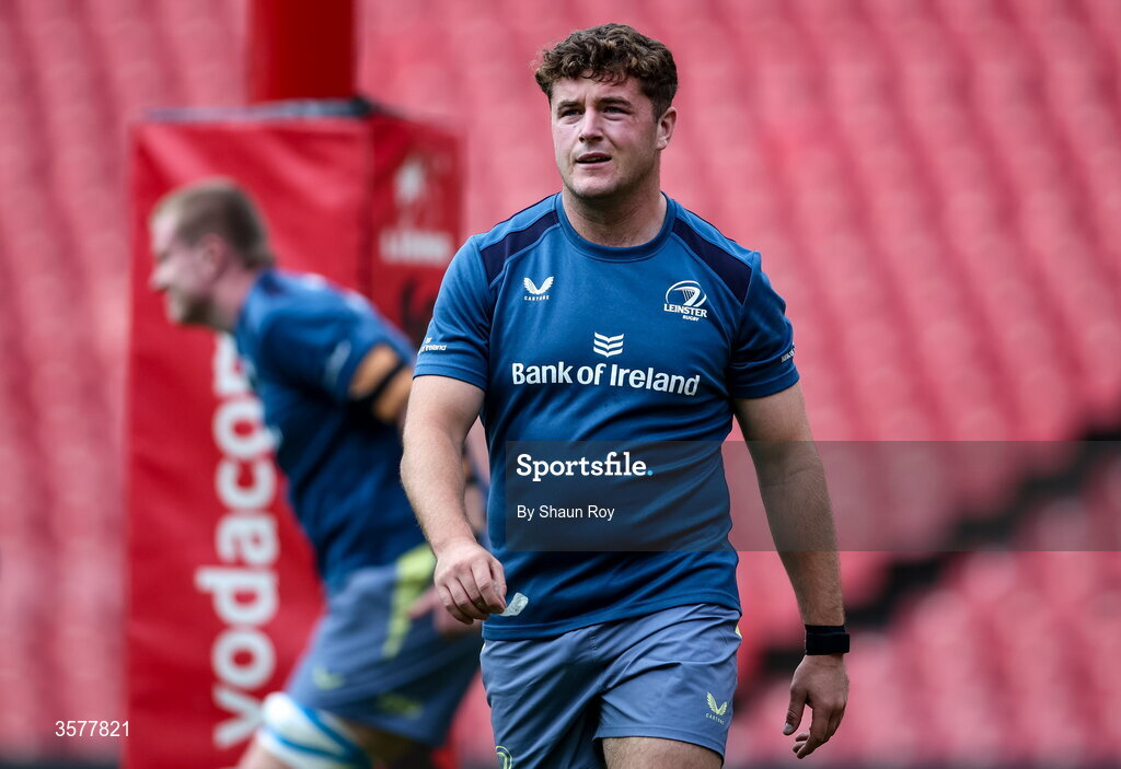 26 September 2026; Gus McCarthy of Leinster warms up before during the United Rugby Championship match between Lions and Leinster at Ellis Park in Johannesburg, South Africa. Photo by Shaun Roy/Sportsfile