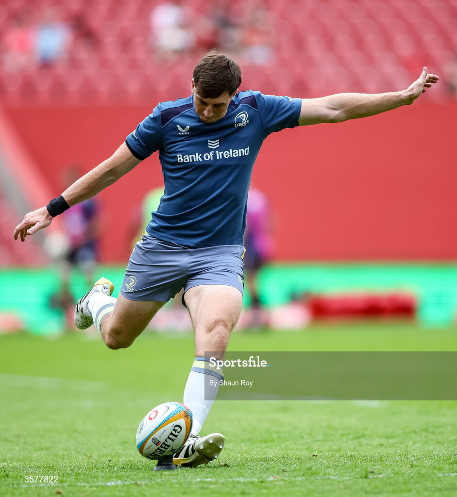 26 September 2026; Charlie Tector of Leinster warms up before during the United Rugby Championship match between Lions and Leinster at Ellis Park in Johannesburg, South Africa. Photo by Shaun Roy/Sportsfile