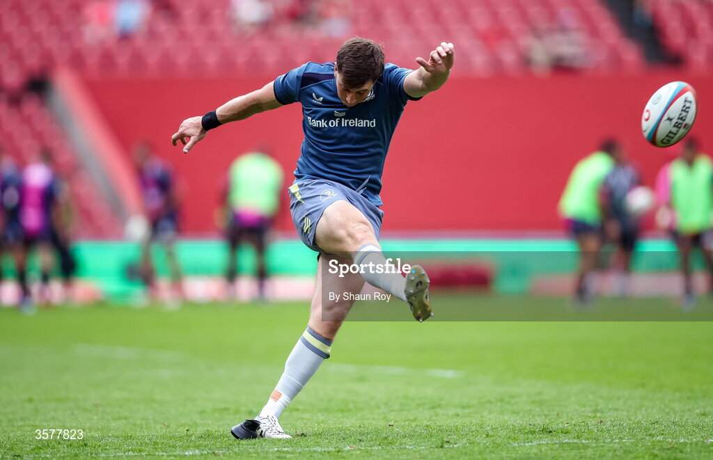 26 September 2026; Charlie Tector of Leinster warms up before during the United Rugby Championship match between Lions and Leinster at Ellis Park in Johannesburg, South Africa. Photo by Shaun Roy/Sportsfile