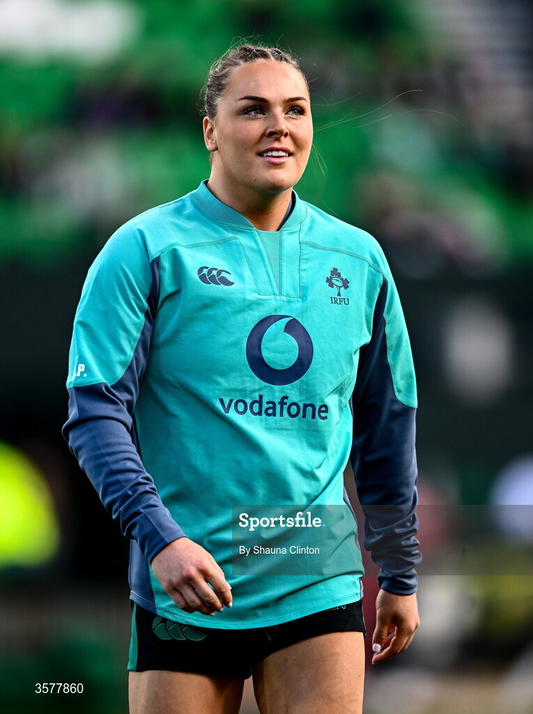 27 September 2026; Béibhinn Parsons of Ireland walks the pitch before the WXV Global Series match between Ireland and Japan at Dexcom Stadium in Galway. Photo by Shauna Clinton/Sportsfile