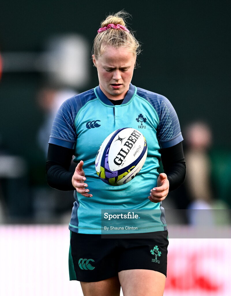 27 September 2026; Dannah O'Brien of Ireland walks the pitch before the WXV Global Series match between Ireland and Japan at Dexcom Stadium in Galway. Photo by Shauna Clinton/Sportsfile