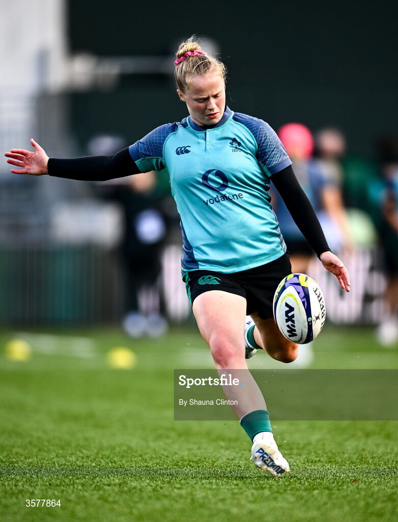27 September 2026; Dannah O'Brien of Ireland walks the pitch before the WXV Global Series match between Ireland and Japan at Dexcom Stadium in Galway. Photo by Shauna Clinton/Sportsfile