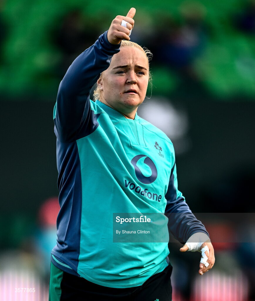27 September 2026; Cliodhna Moloney-MacDonald of Ireland walks the pitch before the WXV Global Series match between Ireland and Japan at Dexcom Stadium in Galway. Photo by Shauna Clinton/Sportsfile