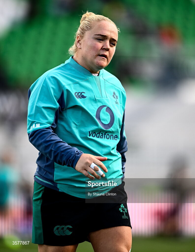 27 September 2026; Cliodhna Moloney-MacDonald of Ireland walks the pitch before the WXV Global Series match between Ireland and Japan at Dexcom Stadium in Galway. Photo by Shauna Clinton/Sportsfile