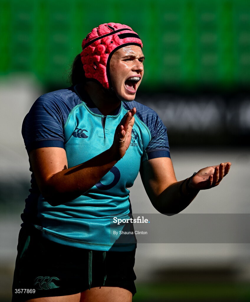 27 September 2026; Dorothy Wall of Ireland before during the WXV Global Series match between Ireland and Japan at Dexcom Stadium in Galway. Photo by Shauna Clinton/Sportsfile
