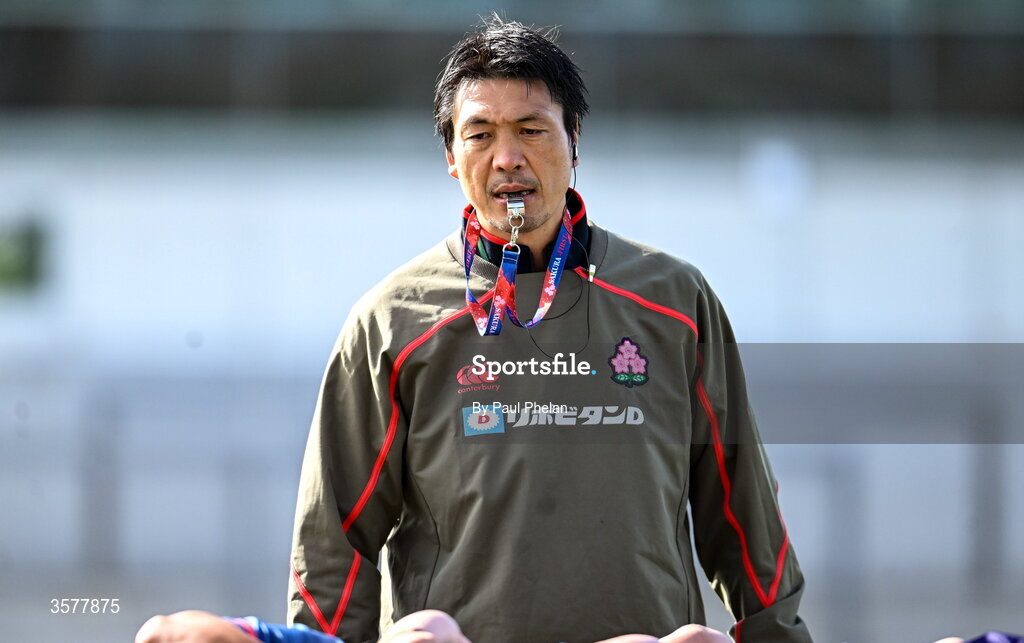 27 September 2026; Japan head coach Toshizumi Kitagawa before the WXV Global Series match between Ireland and Japan at Dexcom Stadium in Galway. Photo by Paul Phelan/Sportsfile