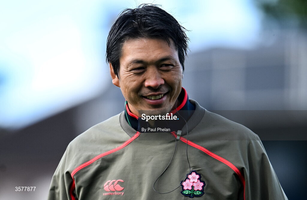 27 September 2026; Japan head coach Toshizumi Kitagawa before the WXV Global Series match between Ireland and Japan at Dexcom Stadium in Galway. Photo by Paul Phelan/Sportsfile