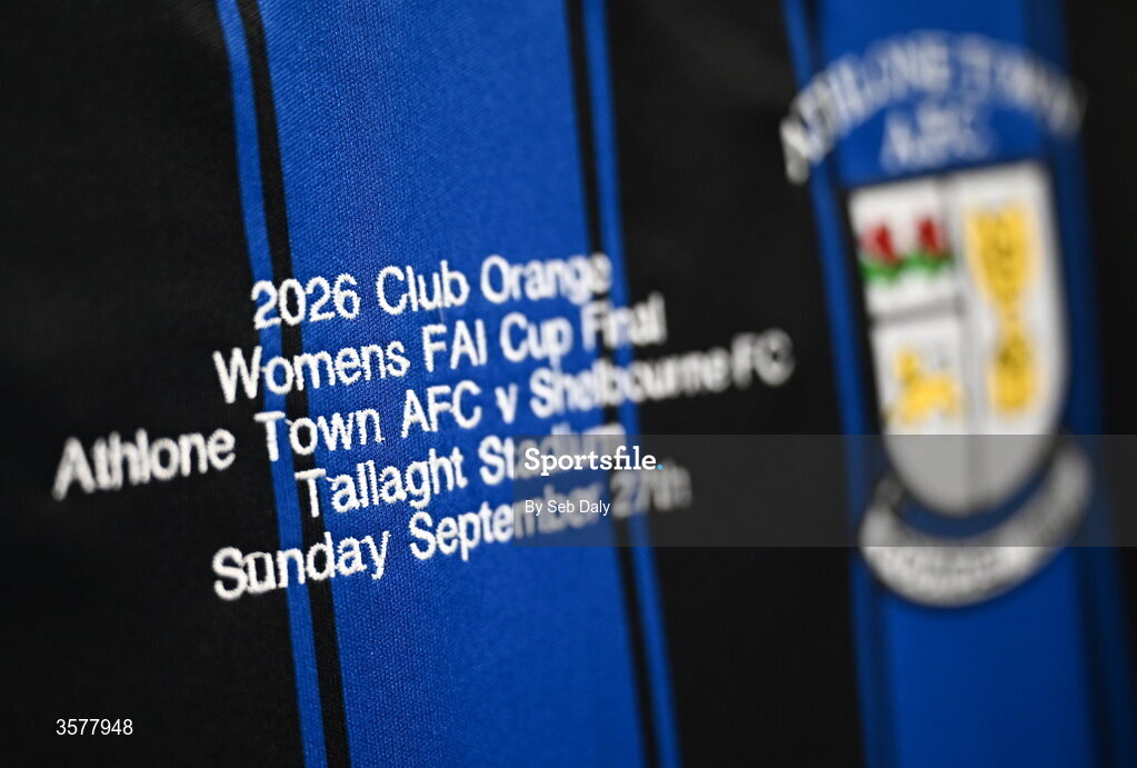 27 September 2026; A detailed view of the Athlone Town jersey before the 2026 Club Orange Women's FAI Cup final between Athlone Town and Shelbourne at Tallaght Stadium in Dublin. Photo by Seb Daly/Sportsfile