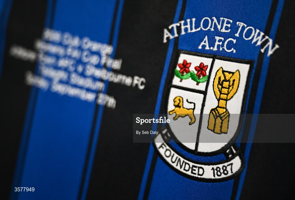 27 September 2026; A detailed view of the Athlone Town crest before the 2026 Club Orange Women's FAI Cup final between Athlone Town and Shelbourne at Tallaght Stadium in Dublin. Photo by Seb Daly/Sportsfile