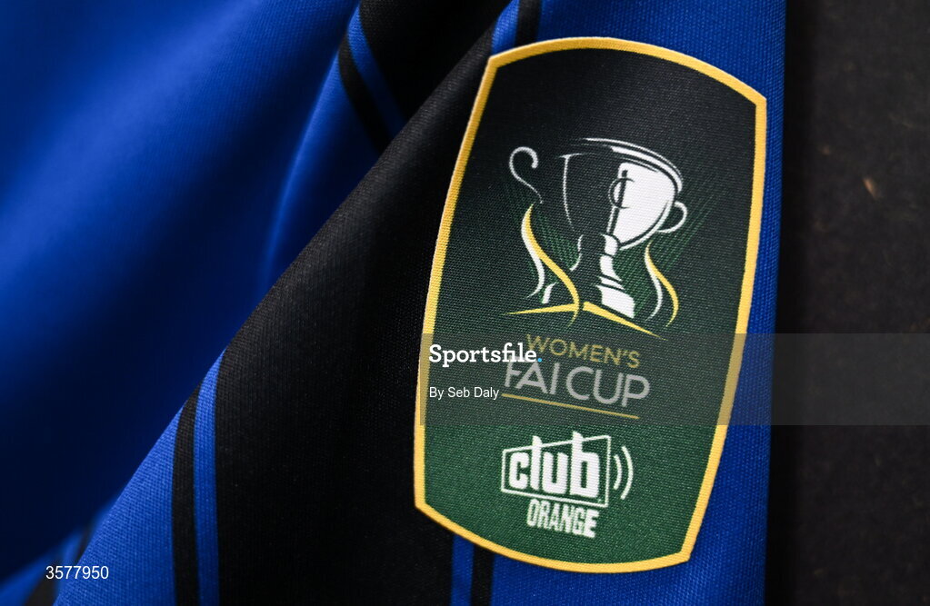 27 September 2026; A detailed view of the competition logo on an Athlone Town jersey before the 2026 Club Orange Women's FAI Cup final between Athlone Town and Shelbourne at Tallaght Stadium in Dublin. Photo by Seb Daly/Sportsfile