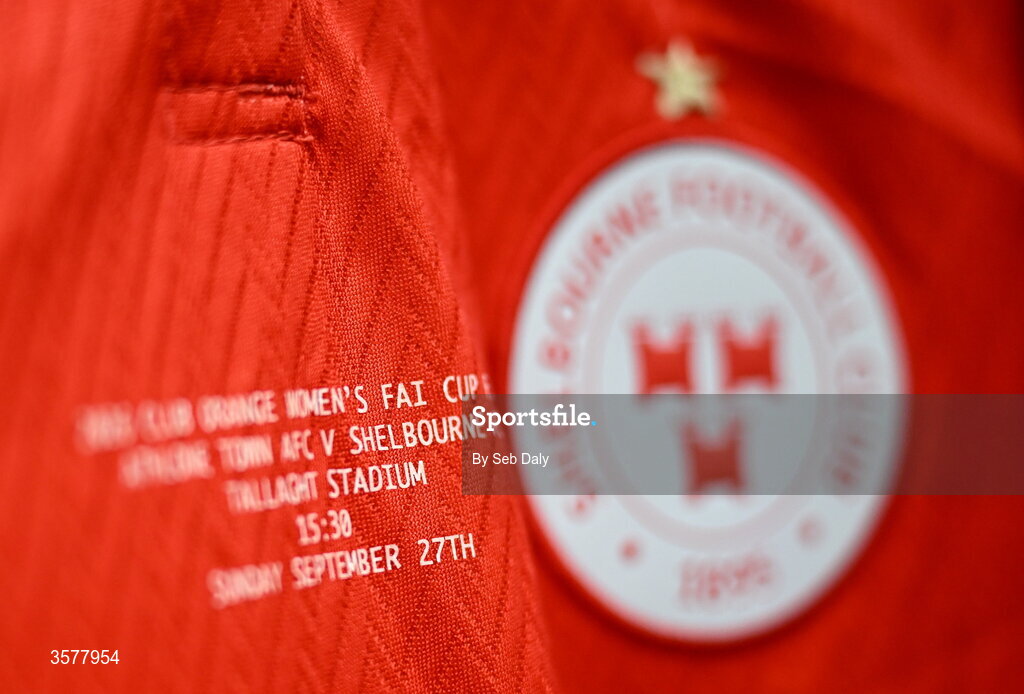 27 September 2026; A detailed view of the Shelbourne jersey before the 2026 Club Orange Women's FAI Cup final between Athlone Town and Shelbourne at Tallaght Stadium in Dublin. Photo by Seb Daly/Sportsfile