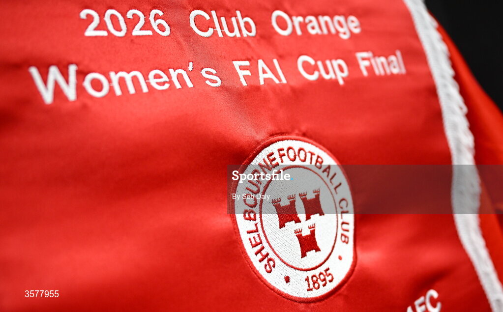 27 September 2026; A detailed view of the Shelbourne match pennant before the 2026 Club Orange Women's FAI Cup final between Athlone Town and Shelbourne at Tallaght Stadium in Dublin. Photo by Seb Daly/Sportsfile