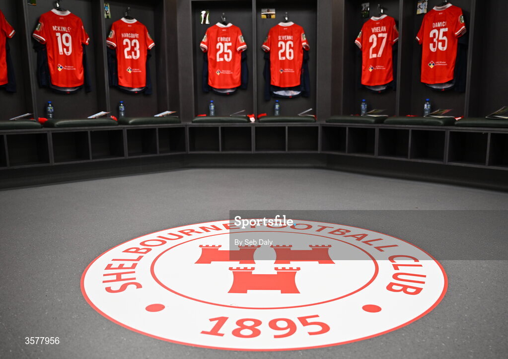 27 September 2026; A general view inside the Shelbourne dressing room before the 2026 Club Orange Women's FAI Cup final between Athlone Town and Shelbourne at Tallaght Stadium in Dublin. Photo by Seb Daly/Sportsfile