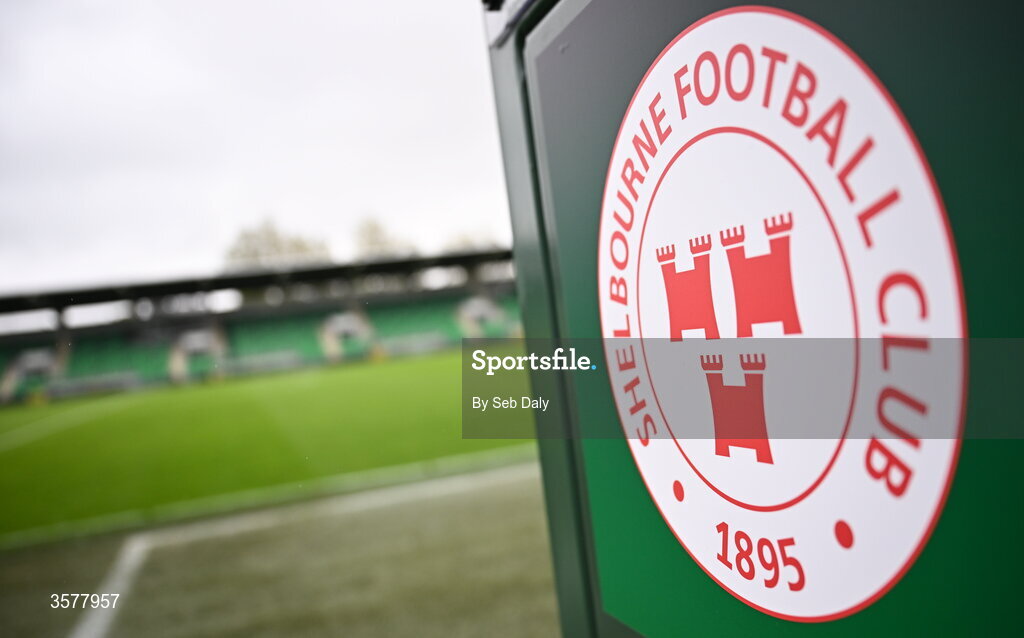 27 September 2026; The Shelbourne crest before the 2026 Club Orange Women's FAI Cup final between Athlone Town and Shelbourne at Tallaght Stadium in Dublin. Photo by Seb Daly/Sportsfile