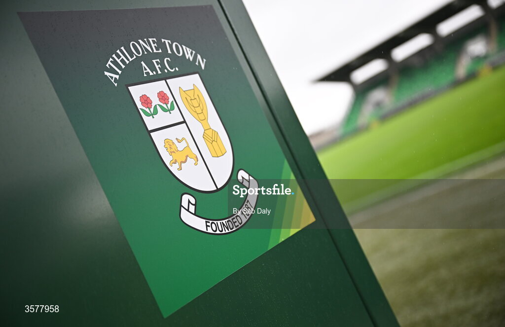 27 September 2026; The Athlone Town crest before the 2026 Club Orange Women's FAI Cup final between Athlone Town and Shelbourne at Tallaght Stadium in Dublin. Photo by Seb Daly/Sportsfile