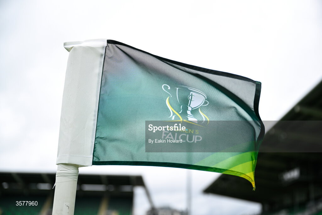 27 September 2026; The corner flag is seen before the 2026 Club Orange Women's FAI Cup final between Athlone Town and Shelbourne at Tallaght Stadium in Dublin. Photo by Eakin Howard/Sportsfile