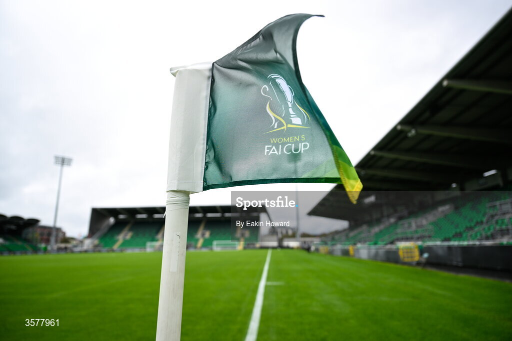27 September 2026; The corner flag is seen before the 2026 Club Orange Women's FAI Cup final between Athlone Town and Shelbourne at Tallaght Stadium in Dublin. Photo by Eakin Howard/Sportsfile