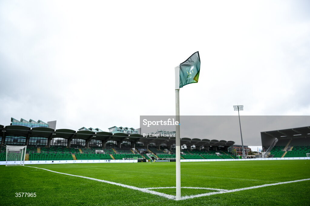 27 September 2026; The corner flag is seen before the 2026 Club Orange Women's FAI Cup final between Athlone Town and Shelbourne at Tallaght Stadium in Dublin. Photo by Eakin Howard/Sportsfile