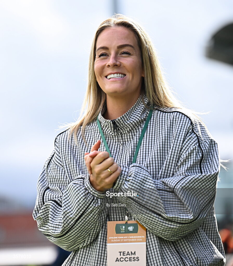 27 September 2026; Athlone head coach Lily Agg before the 2026 Club Orange Women's FAI Cup final between Athlone Town and Shelbourne at Tallaght Stadium in Dublin. Photo by Seb Daly/Sportsfile