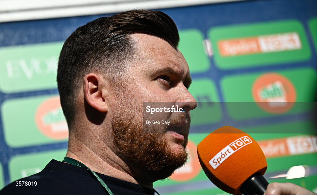 27 September 2026; Shelbourne manager Seán Russell before the 2026 Club Orange Women's FAI Cup final between Athlone Town and Shelbourne at Tallaght Stadium in Dublin. Photo by Seb Daly/Sportsfile