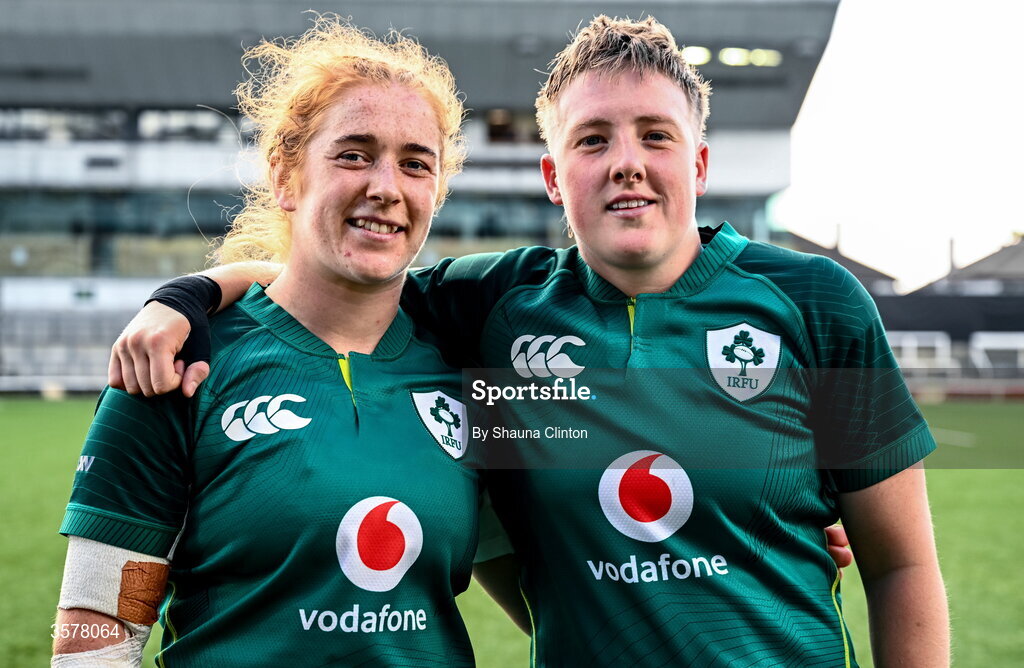 27 September 2026; Ireland players Niamh O'Dowd, left, and Beth Buttimer after the WXV Global Series match between Ireland and Japan at Dexcom Stadium in Galway. Photo by Shauna Clinton/Sportsfile