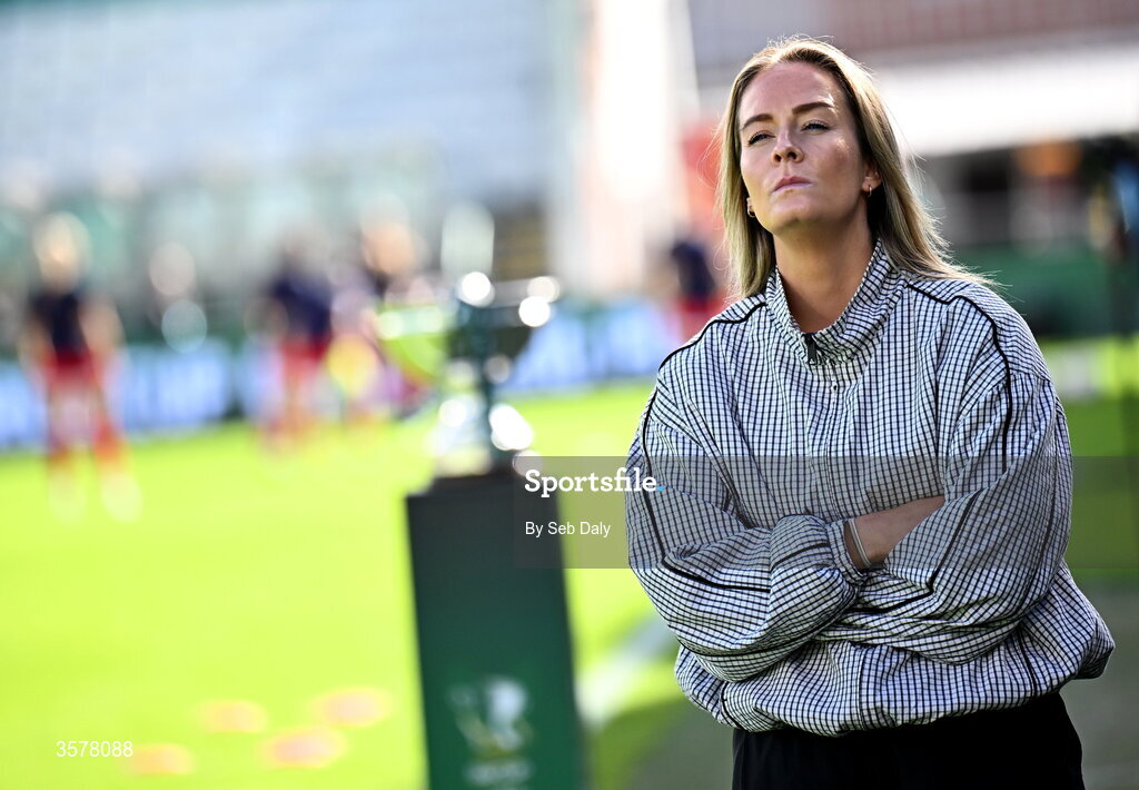 27 September 2026; Athlone head coach Lily Agg before the 2026 Club Orange Women's FAI Cup final between Athlone Town and Shelbourne at Tallaght Stadium in Dublin. Photo by Seb Daly/Sportsfile