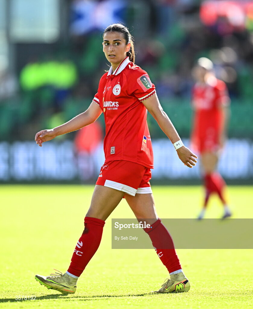 27 September 2026; Olivia Damico of Shelbourne during the 2026 Club Orange Women's FAI Cup final between Athlone Town and Shelbourne at Tallaght Stadium in Dublin. Photo by Seb Daly/Sportsfile