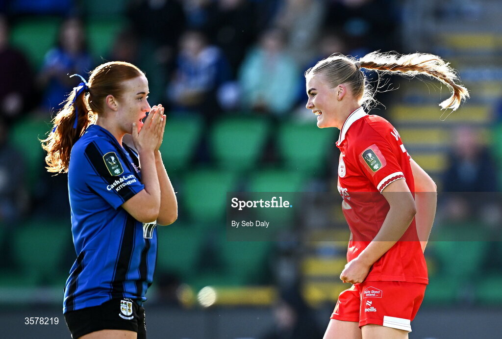 27 September 2026; Maeve Wollmer of Shelbourne celebrates after scoring her side's third goal during the 2026 Club Orange Women's FAI Cup final between Athlone Town and Shelbourne at Tallaght Stadium in Dublin. Photo by Seb Daly/Sportsfile