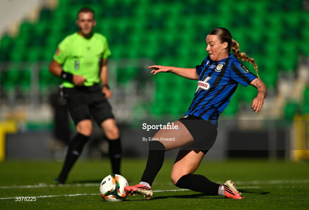 27 September 2026; Alexis Strickland of Athlone Town in action during the 2026 Club Orange Women's FAI Cup final between Athlone Town and Shelbourne at Tallaght Stadium in Dublin. Photo by Eakin Howard/Sportsfile