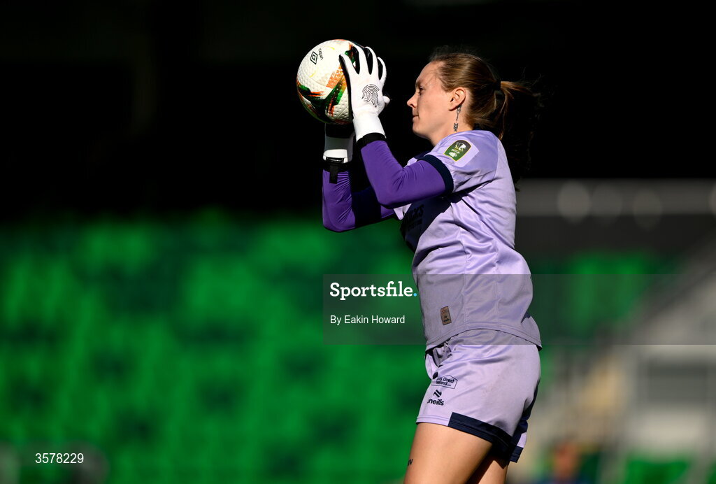 27 September 2026; Shelbourne goalkeeper Mya Sanchez makes a save during the 2026 Club Orange Women's FAI Cup final between Athlone Town and Shelbourne at Tallaght Stadium in Dublin. Photo by Eakin Howard/Sportsfile