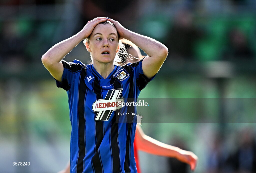27 September 2026; Dana Scheriff of Athlone Town reacts during the 2026 Club Orange Women's FAI Cup final between Athlone Town and Shelbourne at Tallaght Stadium in Dublin. Photo by Seb Daly/Sportsfile