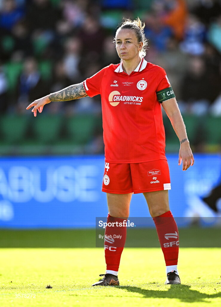 27 September 2026; Pearl Slattery of Shelbourne during the 2026 Club Orange Women's FAI Cup final between Athlone Town and Shelbourne at Tallaght Stadium in Dublin. Photo by Seb Daly/Sportsfile