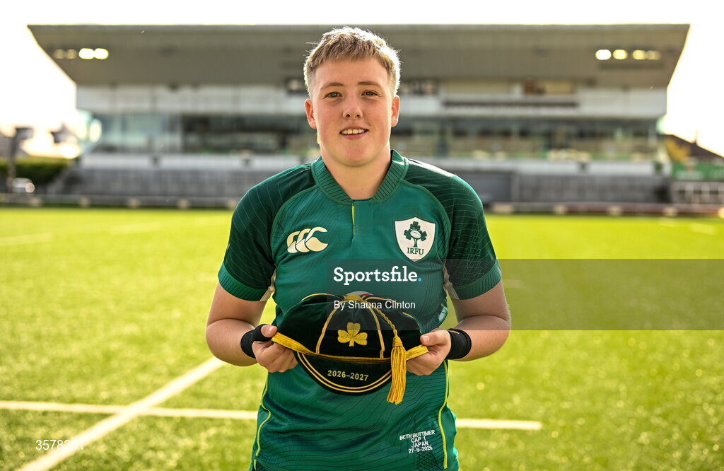 27 September 2026; Beth Buttimer of Ireland with her first cap after the WXV Global Series match between Ireland and Japan at Dexcom Stadium in Galway. Photo by Shauna Clinton/Sportsfile