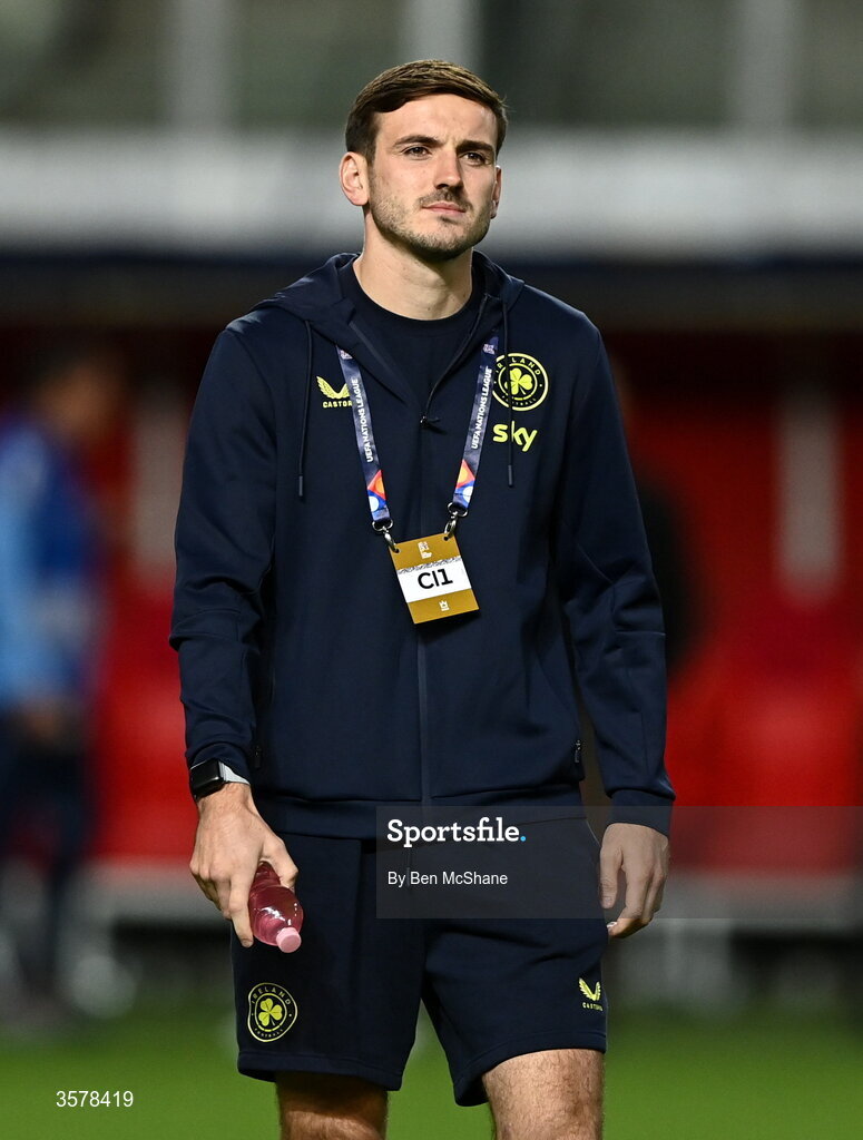 27 September 2026; Liam Kitching of Republic of Ireland walks the pitch before the UEFA Nations League B match between Israel and the Republic of Ireland at Nagyerdei Stadion in Debrecen, Hungary. Photo by Ben McShane/Sportsfile