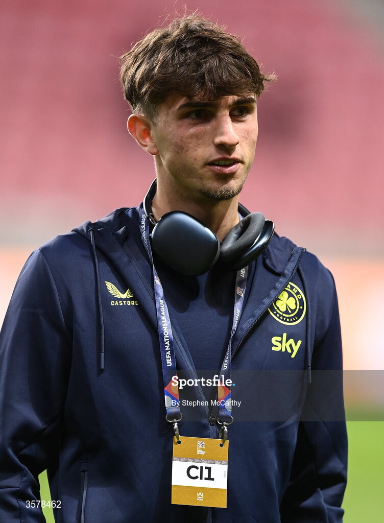27 September 2026; Rocco Vata of Republic of Ireland walks the pitch before the UEFA Nations League B match between Israel and the Republic of Ireland at Nagyerdei Stadion in Debrecen, Hungary. Photo by Stephen McCarthy/Sportsfile