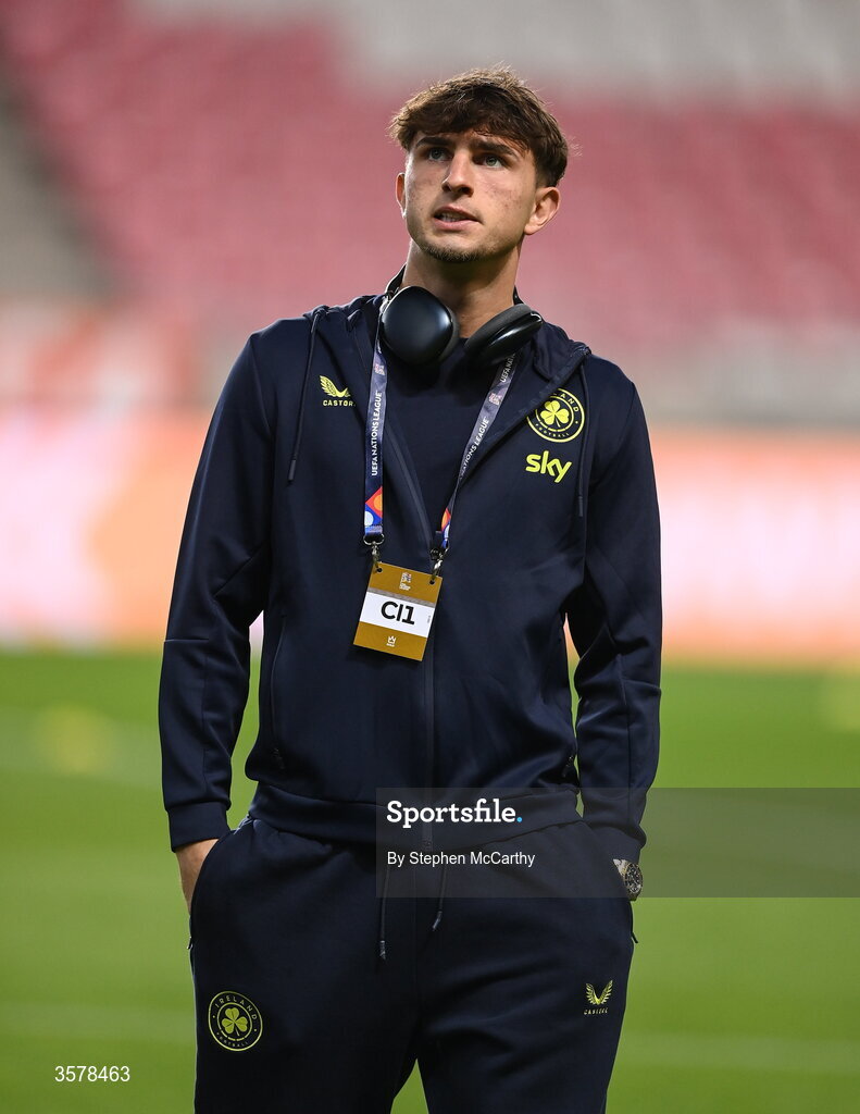 27 September 2026; Rocco Vata of Republic of Ireland walks the pitch before the UEFA Nations League B match between Israel and the Republic of Ireland at Nagyerdei Stadion in Debrecen, Hungary. Photo by Stephen McCarthy/Sportsfile