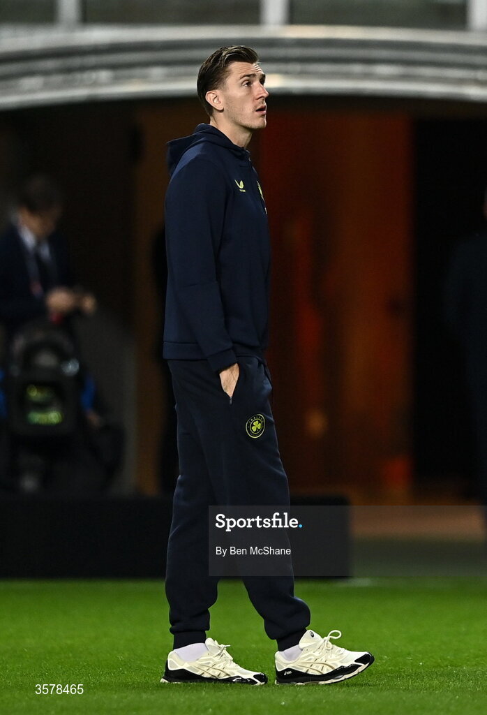 27 September 2026; Jimmy Dunne of Republic of Ireland walks the pitch before the UEFA Nations League B match between Israel and the Republic of Ireland at Nagyerdei Stadion in Debrecen, Hungary. Photo by Ben McShane/Sportsfile