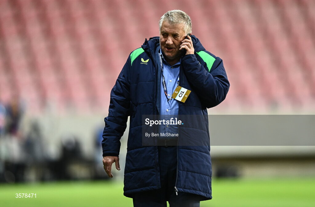 27 September 2026; FAI President Paul Cooke walks the pitch before the UEFA Nations League B match between Israel and the Republic of Ireland at Nagyerdei Stadion in Debrecen, Hungary. Photo by Ben McShane/Sportsfile
