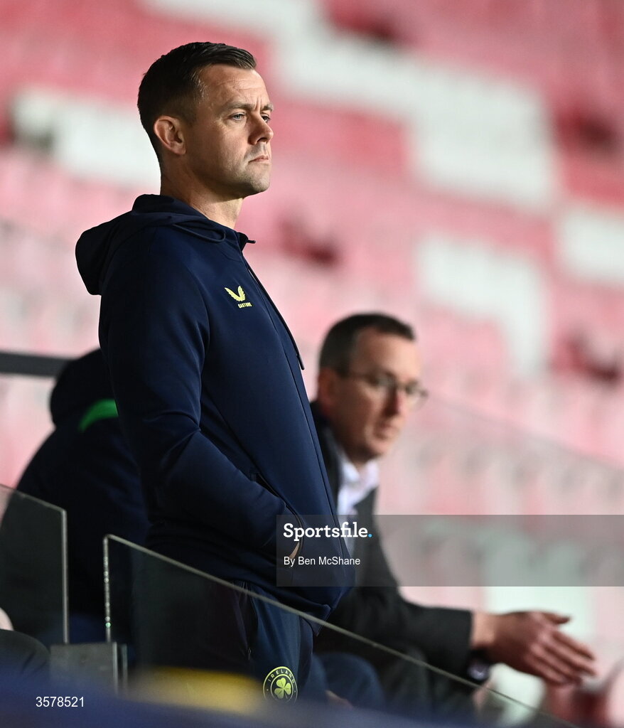 27 September 2026; FAI technical director Shane Robinson in attendance during the UEFA Nations League B match between Israel and the Republic of Ireland at Nagyerdei Stadion in Debrecen, Hungary. Photo by Ben McShane/Sportsfile