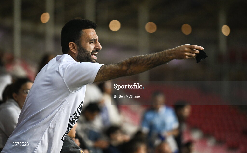 27 September 2026; An Israeli supporter waves a black armband towards players from the Republic of Ireland before the UEFA Nations League B match between Israel and the Republic of Ireland at Nagyerdei Stadion in Debrecen, Hungary. Photo by Ben McShane/Sportsfile