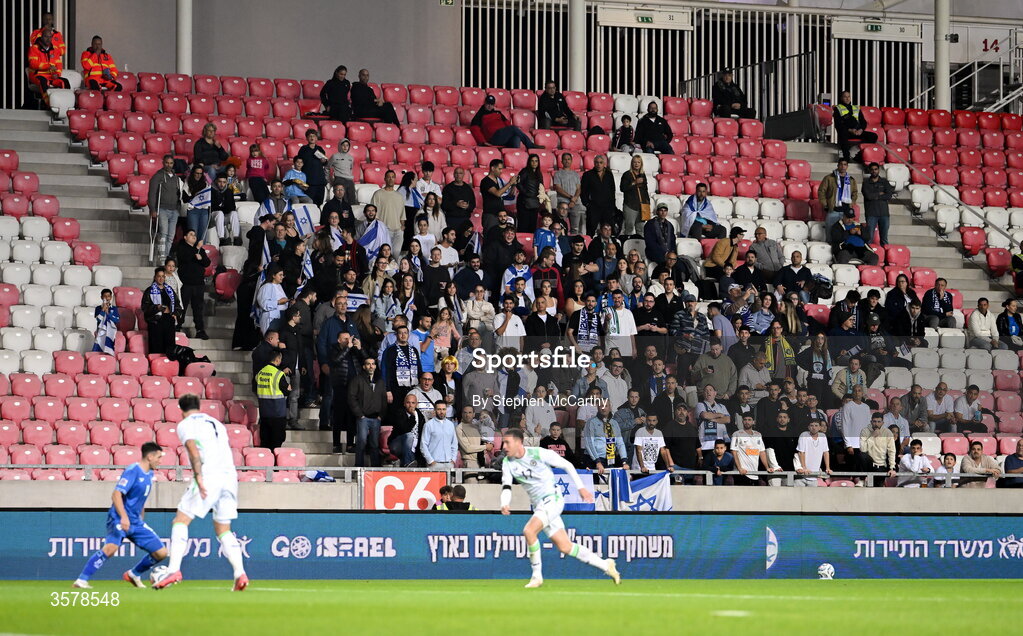 27 September 2026; Israel supporters look on during the UEFA Nations League B match between Israel and the Republic of Ireland at Nagyerdei Stadion in Debrecen, Hungary. Photo by Stephen McCarthy/Sportsfile
