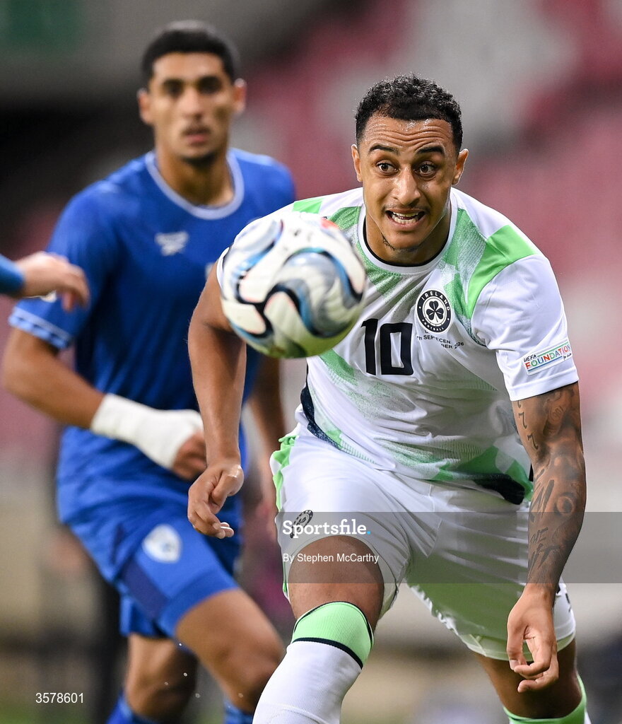 27 September 2026; Adam Idah of Republic of Ireland during the UEFA Nations League B match between Israel and the Republic of Ireland at Nagyerdei Stadion in Debrecen, Hungary. Photo by Stephen McCarthy/Sportsfile